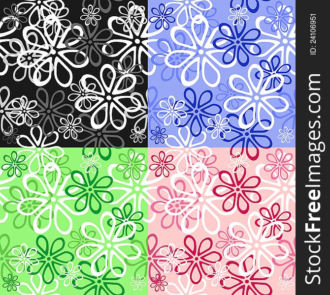 Set of floral seamless backgrounds