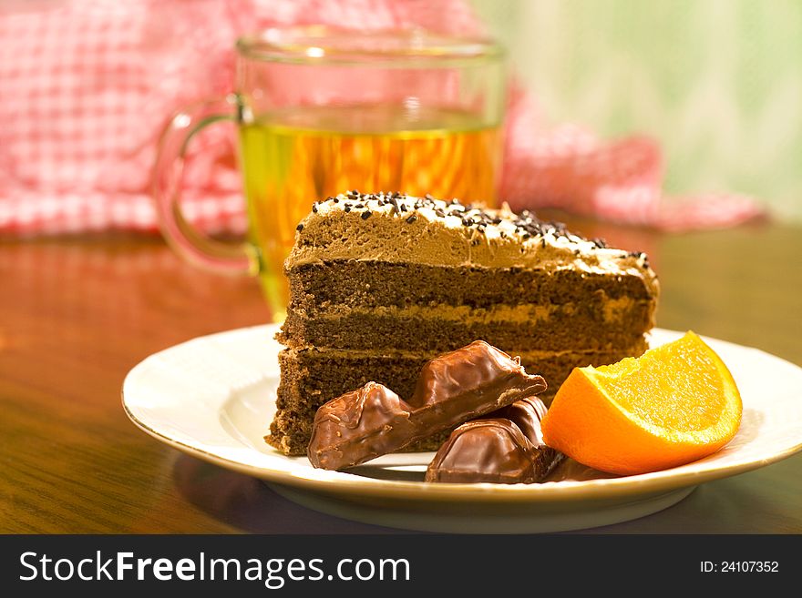Chocolate cake and fruit -sweet food