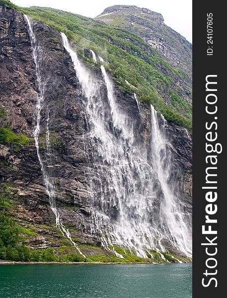 Detail of lovely waterfall in the Geiranger fiord valley