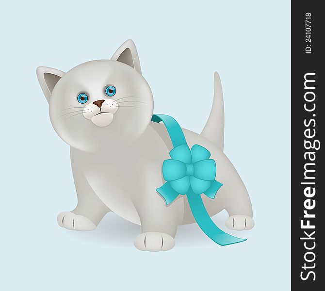 Little grey kitten with blue ribbon. Little grey kitten with blue ribbon