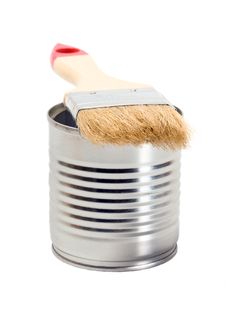 Tin Paint And Paint Brush Stock Photo