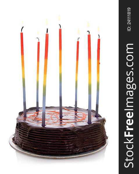 Isolated Objects: Cake With Rainbow Candles