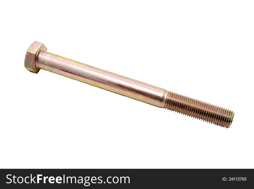 A long metal bolts on white background