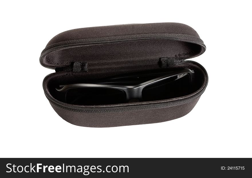 Sunglasses and case isolated on white background.