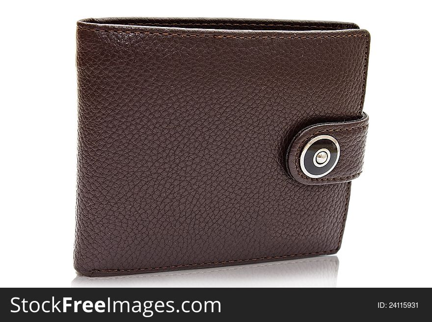 on a white background shows brown leather wallet