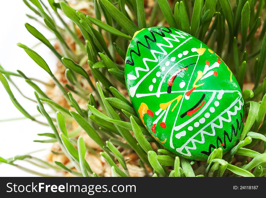 Easter egg on background wheat germ