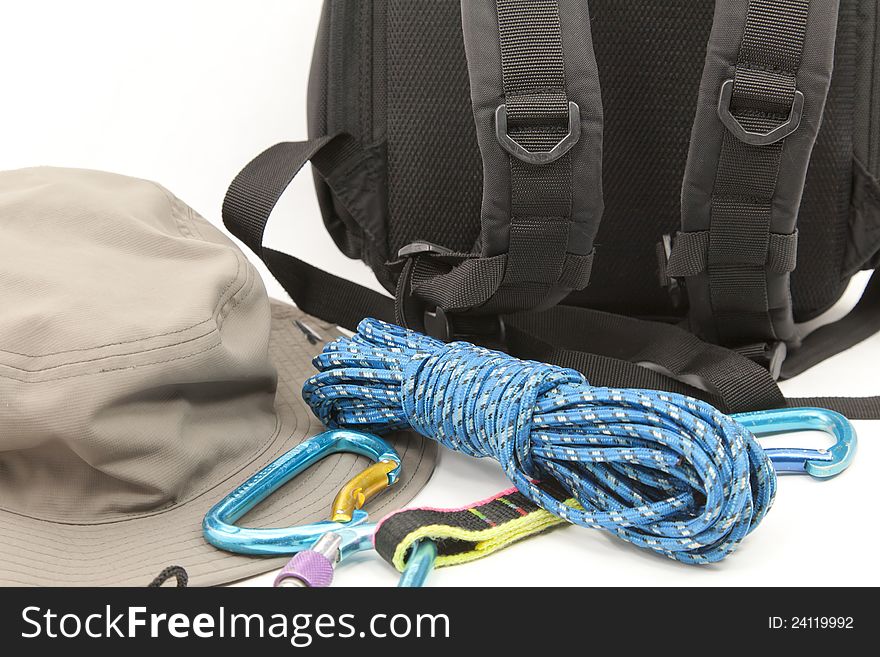 Material for hiking with a backpack and hat cords. Material for hiking with a backpack and hat cords