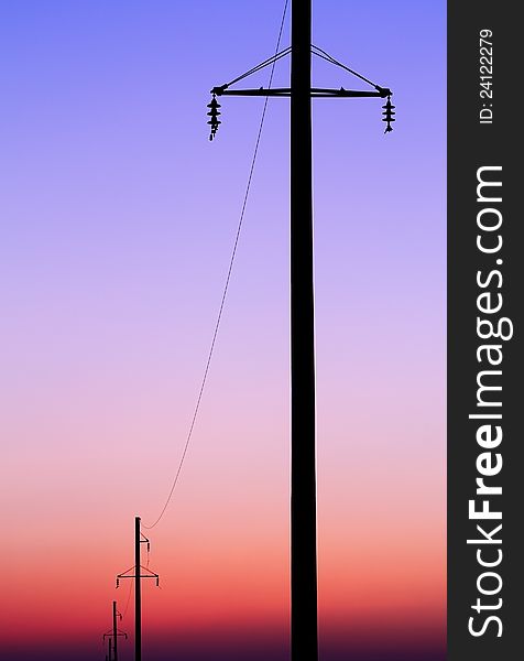 Landscape with Power Line on sunset.