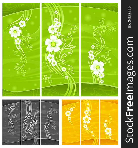 Background with lines and white flowers in green, vector illustration. Background with lines and white flowers in green, vector illustration