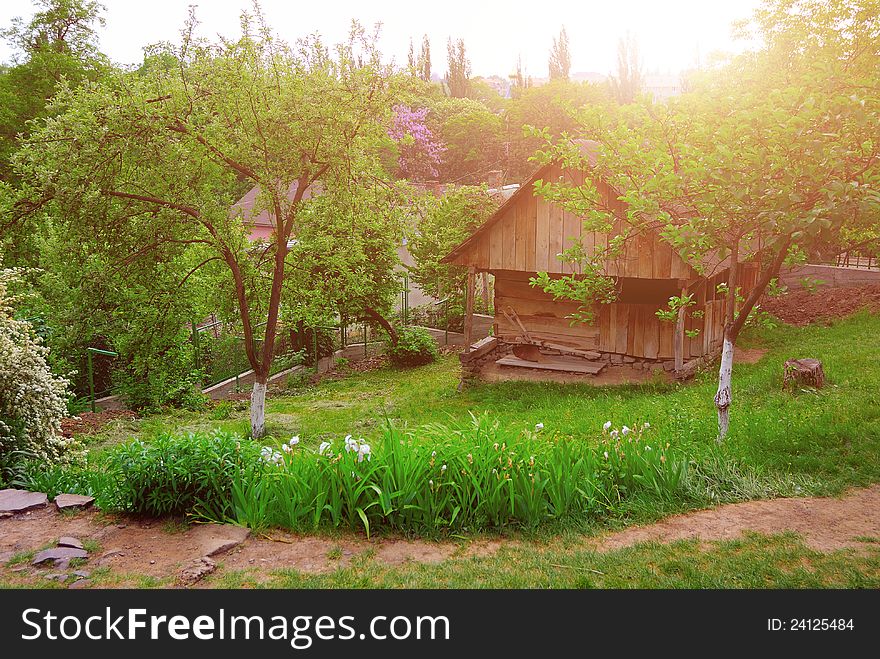 Countryside, green grass. historical village. wooden houses. Countryside, green grass. historical village. wooden houses
