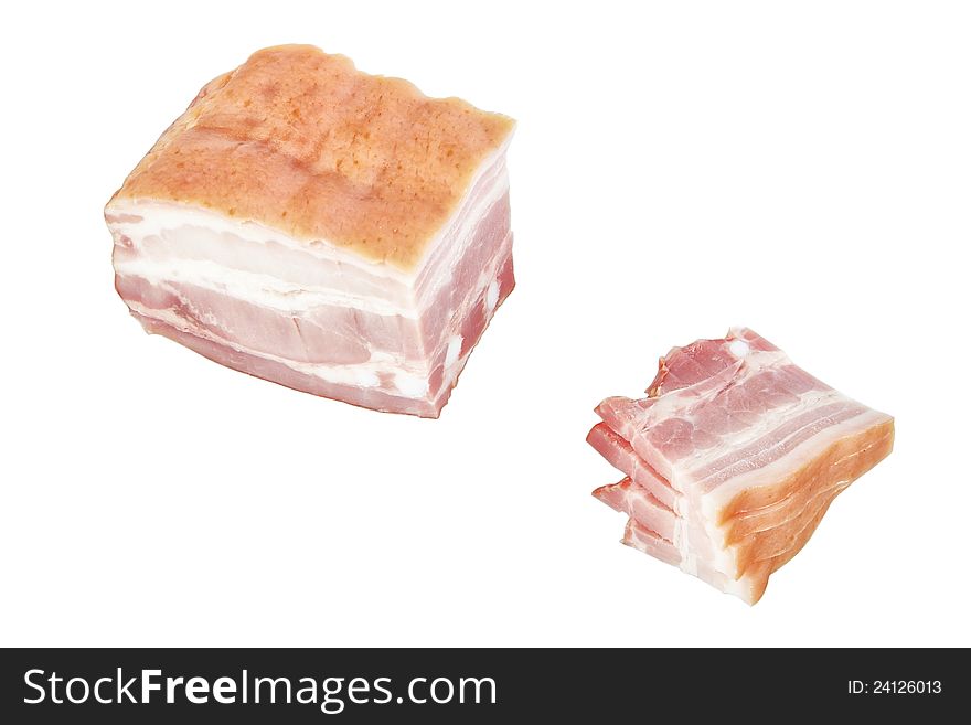 Cut ham slices. On a white background.