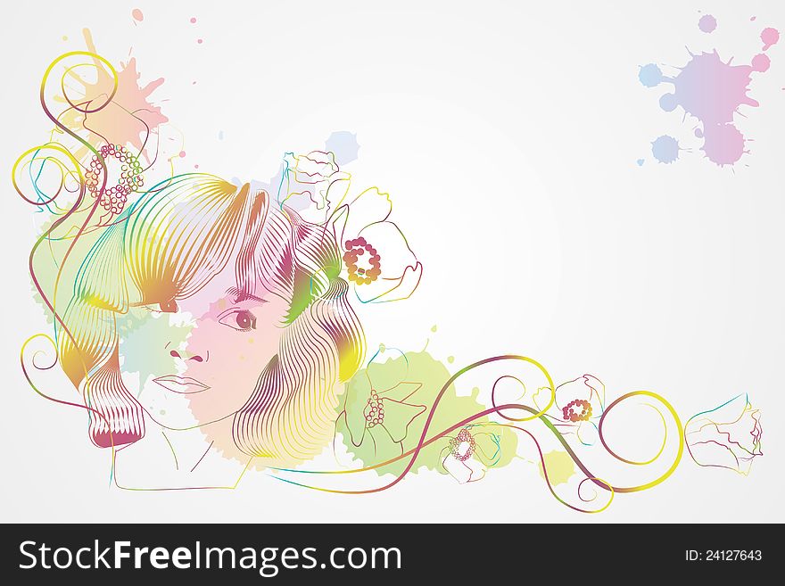 Vector background with girl and flowers. Vector background with girl and flowers