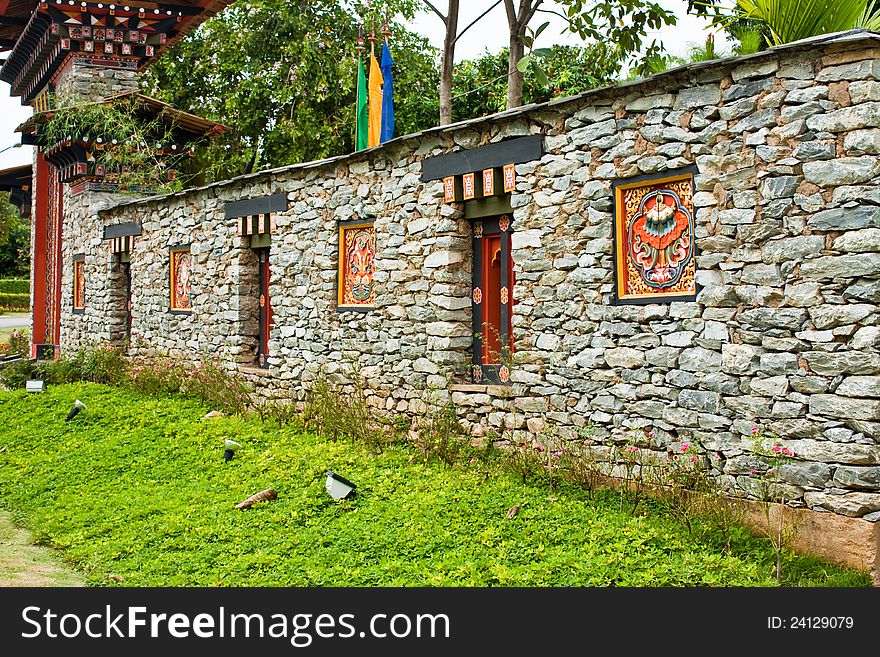 Tha Bhutan wall made form a many stone