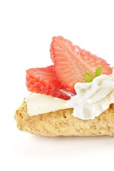 CrispBread Sandwich With Cheese And Strawberry Stock Photo CrispBread Sandwich With Cheese And Strawberry Stock Photo