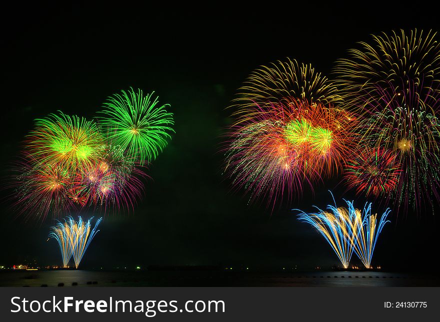 Fireworks exploding over the bay. Fireworks exploding over the bay