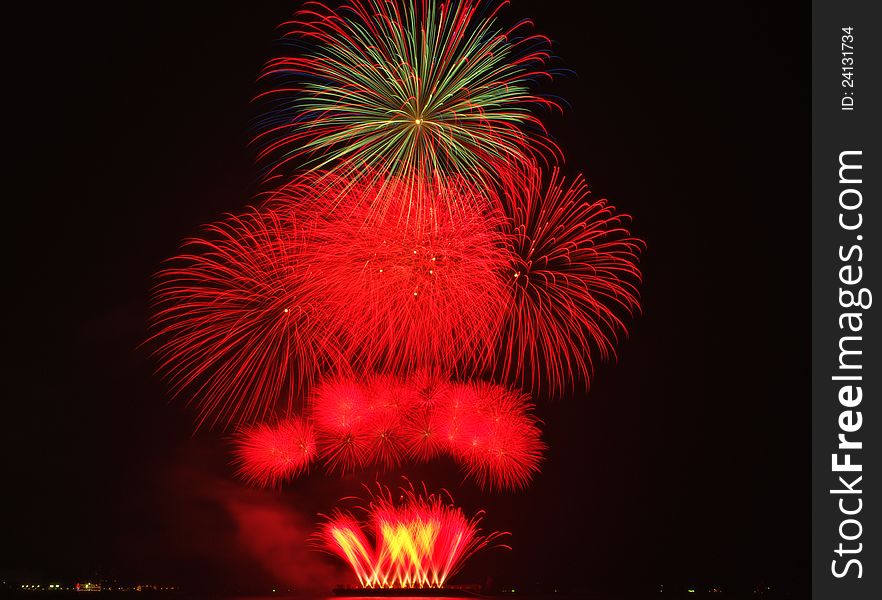 Fireworks exploding over the bay. Fireworks exploding over the bay