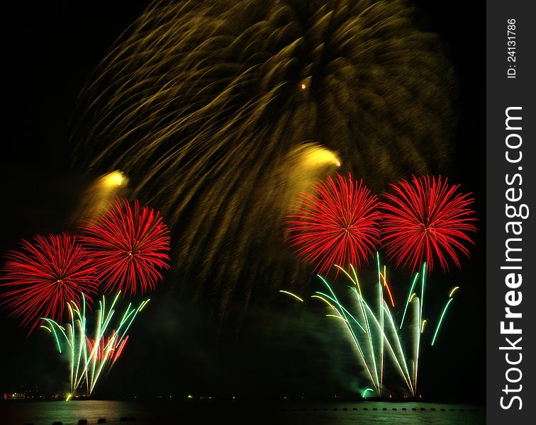 Fireworks exploding over the bay. Fireworks exploding over the bay