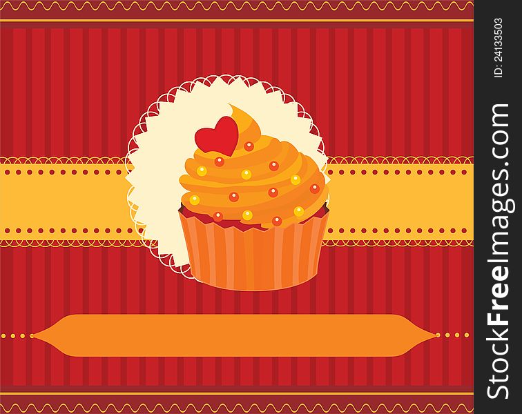 Cupcake invitation card with stripes and heart