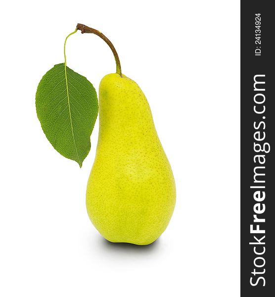 Ripe yellow pear on white background