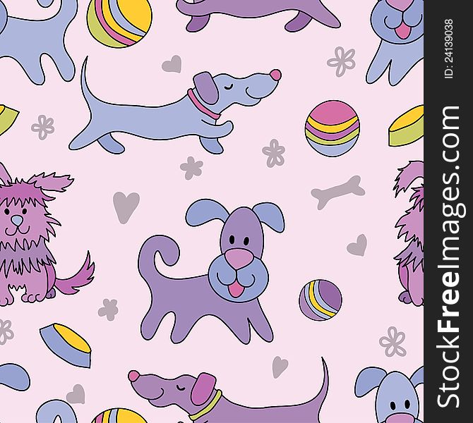 Funny cartoon dogs seamless pattern. Funny cartoon dogs seamless pattern