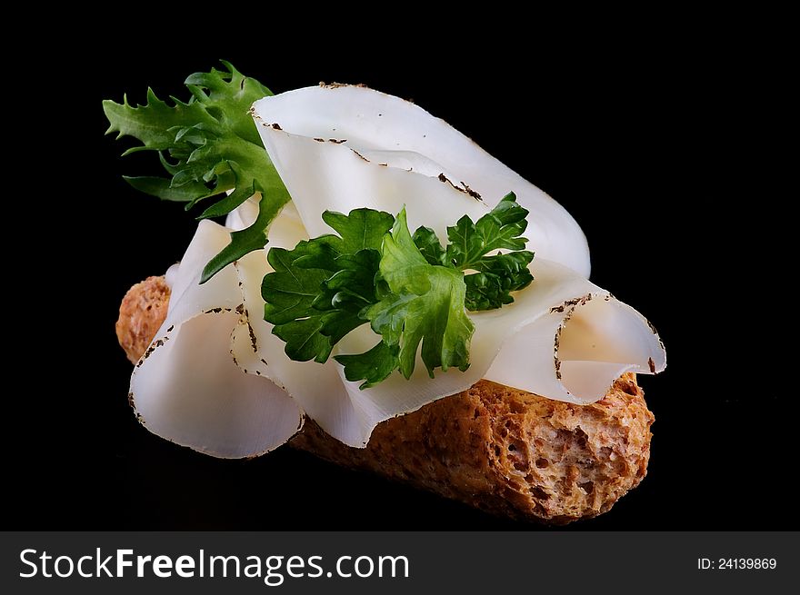 Cheese Sandwich with whole wheat bread and parsley isolated on black background