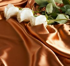 White Roses On A Golden Satin Royalty Free Stock Photography White Roses On A Golden Satin Royalty Free Stock Photography
