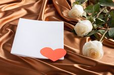 Card With White Roses And A Paper Heart Royalty Free Stock Photo Card With White Roses And A Paper Heart Royalty Free Stock Photo