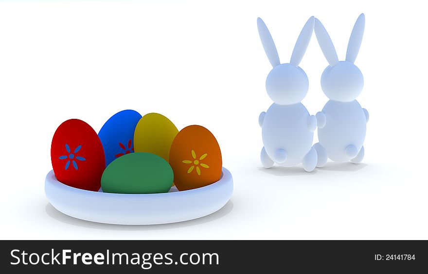 Easter eggs with easter rabbits.