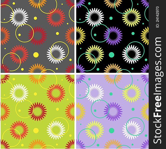 Set of cute seamless patterns with abstract flowers. Set of cute seamless patterns with abstract flowers