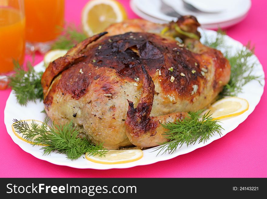 Baked Chicken on the dinner table