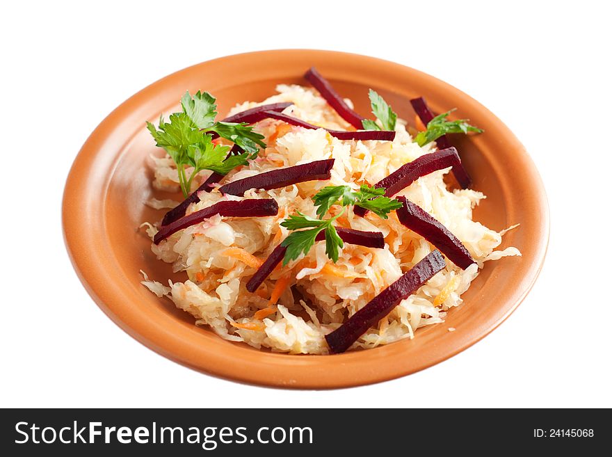 Delicious Sauerkraut Closeup With Beet And Parsley