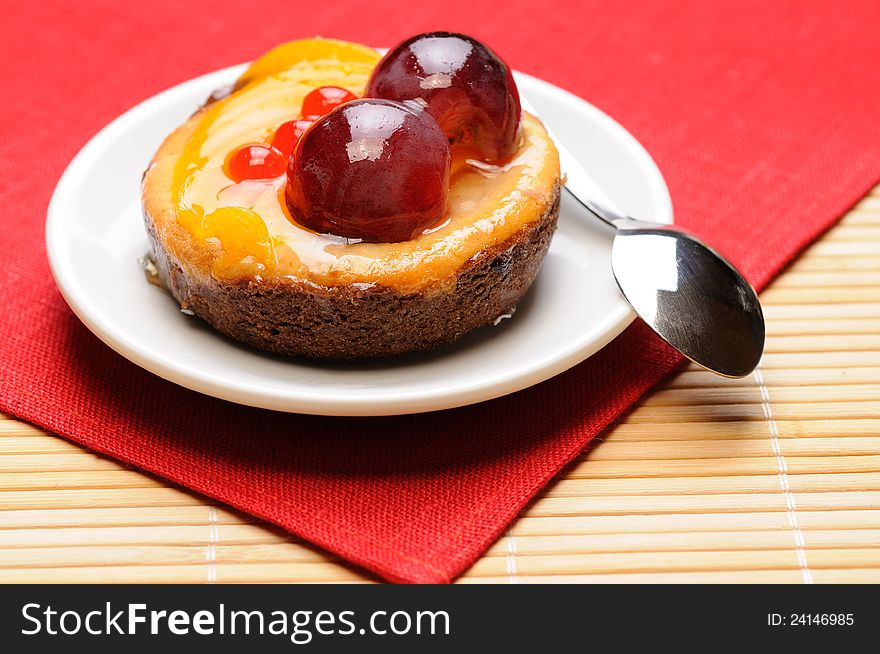 Fruit cake on the table. Selected focus