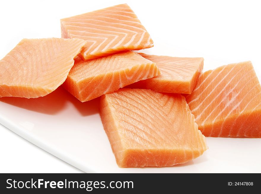 Salmon dish with meat on a white background. Salmon dish with meat on a white background