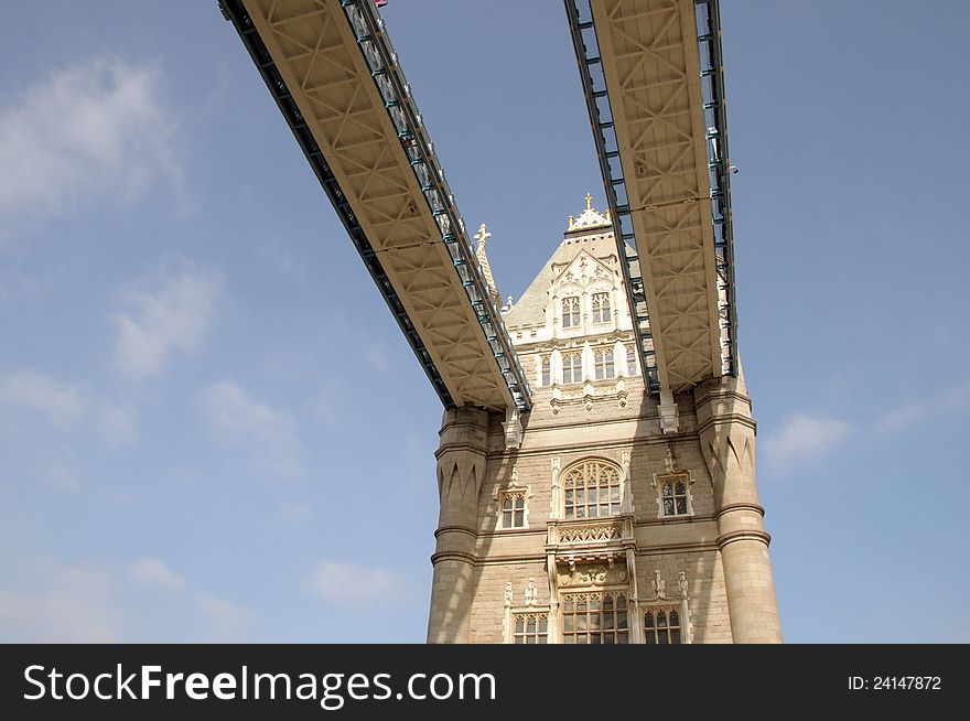 Walkways and tower, Tower Bridge, London, England. Walkways and tower, Tower Bridge, London, England