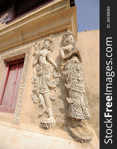 Sculpture Phra Singh temple. Wat Phra Singh is located in the western part of the old city centre of Chiang Mai.