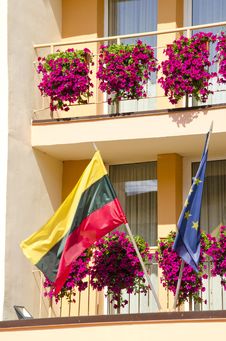 Lithuania And European Union Flag Hanging Stock Images Lithuania And European Union Flag Hanging Stock Images