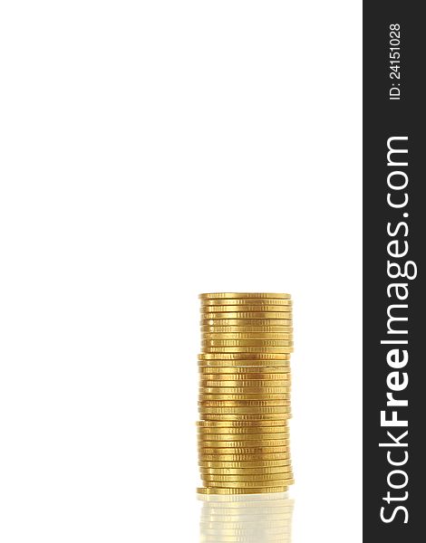 Gold coin heap  on white background