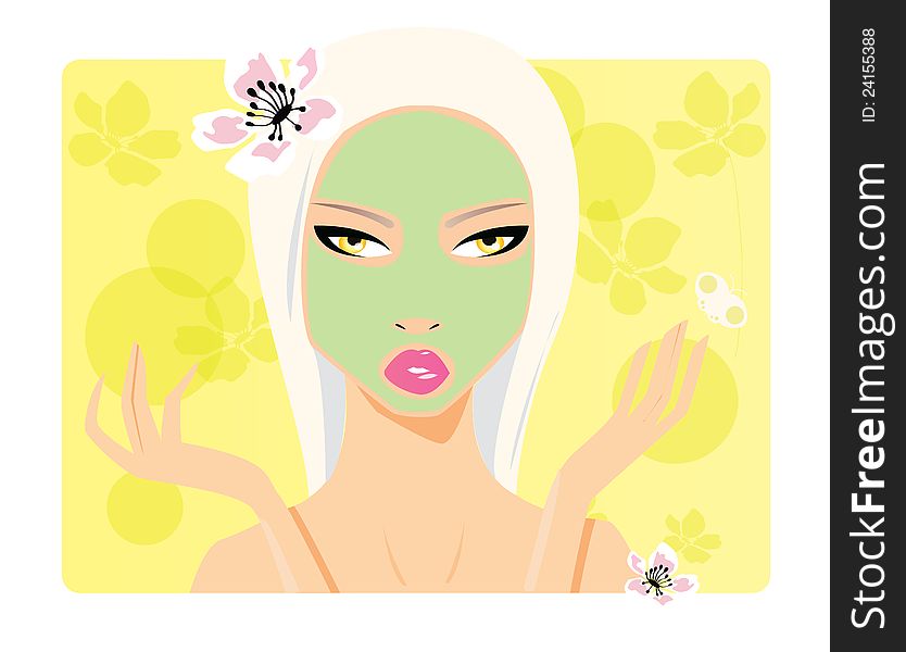 Beautiful girl, beauty cosmetics, applying face mask. Beautiful girl, beauty cosmetics, applying face mask