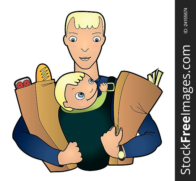 Vector illustration caring father with child