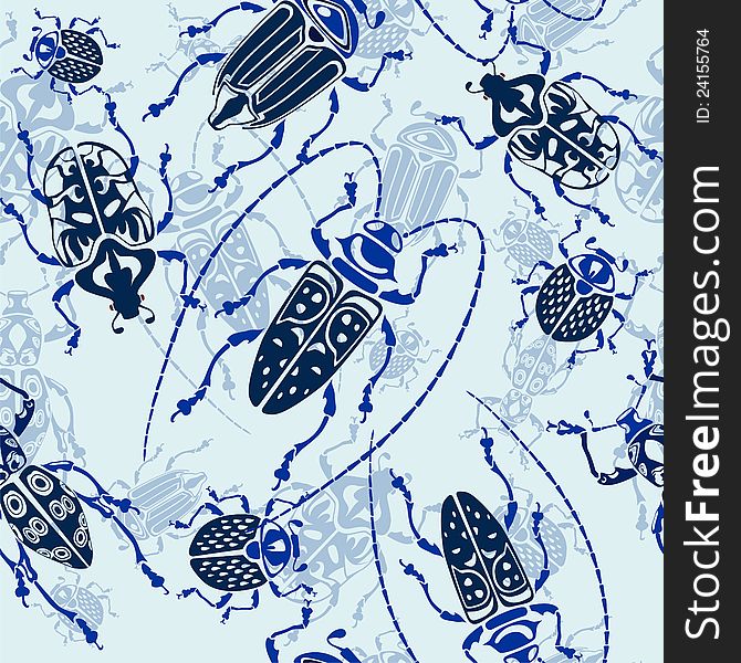 Seamless blue bug pattern background vector illustration. Seamless blue bug pattern background vector illustration