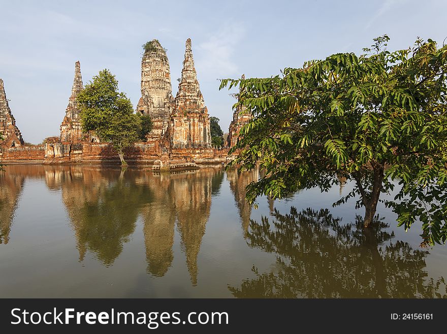 Floods Chaiwatthanaram Temple At Ayutthaya