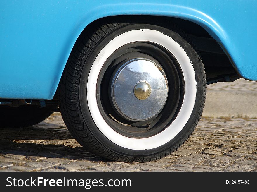 Close-up of a vintage whitewall tire. Close-up of a vintage whitewall tire