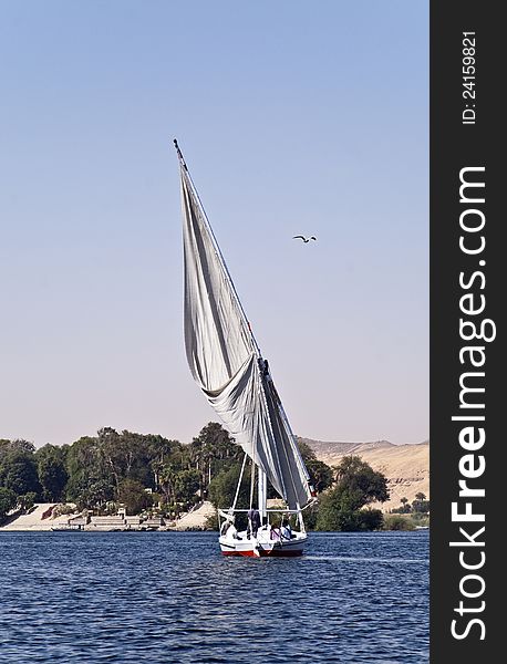 Sailboat with tourists going to Botanical Garden, Aswan, Egypt. Sailboat with tourists going to Botanical Garden, Aswan, Egypt.