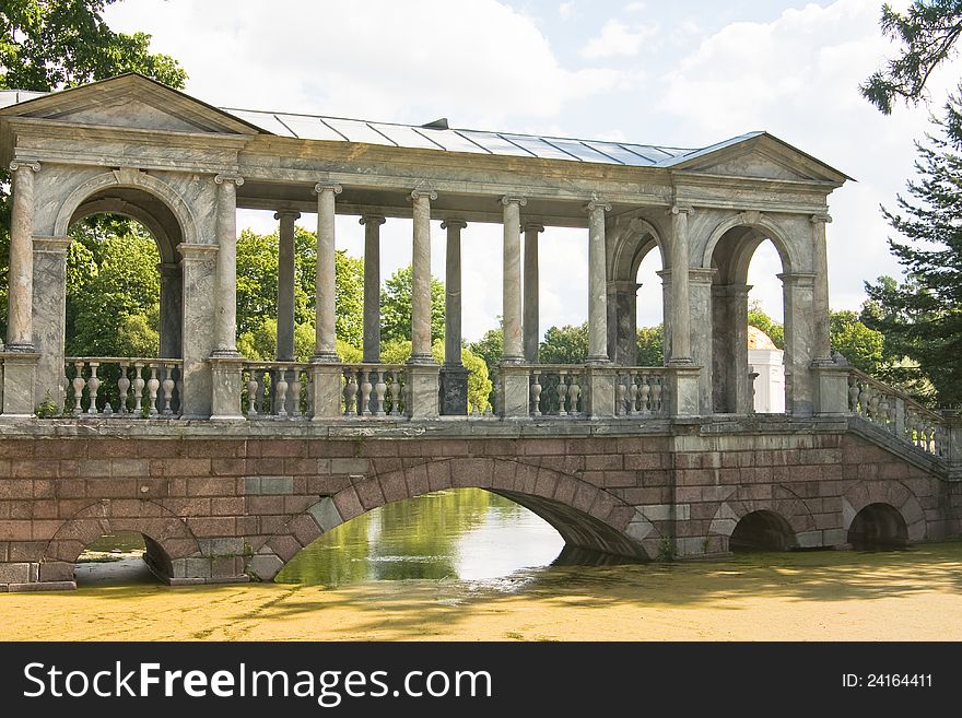 View of Marble Bridge (1770 - 1776), Tsarskoye Selo (Pushkin), St. Petersburg, Russia. View of Marble Bridge (1770 - 1776), Tsarskoye Selo (Pushkin), St. Petersburg, Russia.