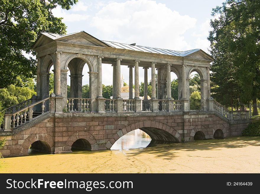 View of Marble Bridge (1770 - 1776), Tsarskoye Selo (Pushkin), St. Petersburg, Russia. View of Marble Bridge (1770 - 1776), Tsarskoye Selo (Pushkin), St. Petersburg, Russia.