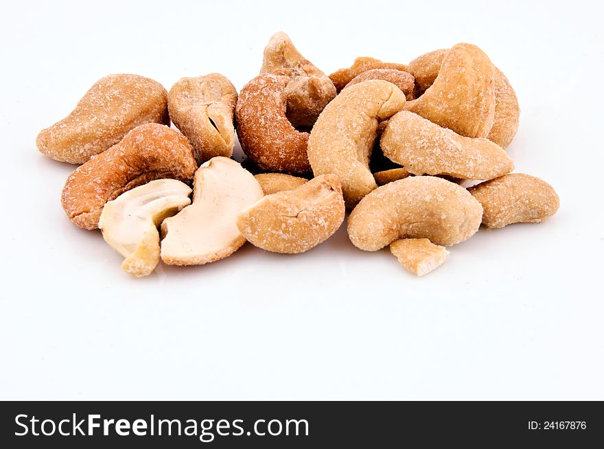 Cashew nuts isolated on white