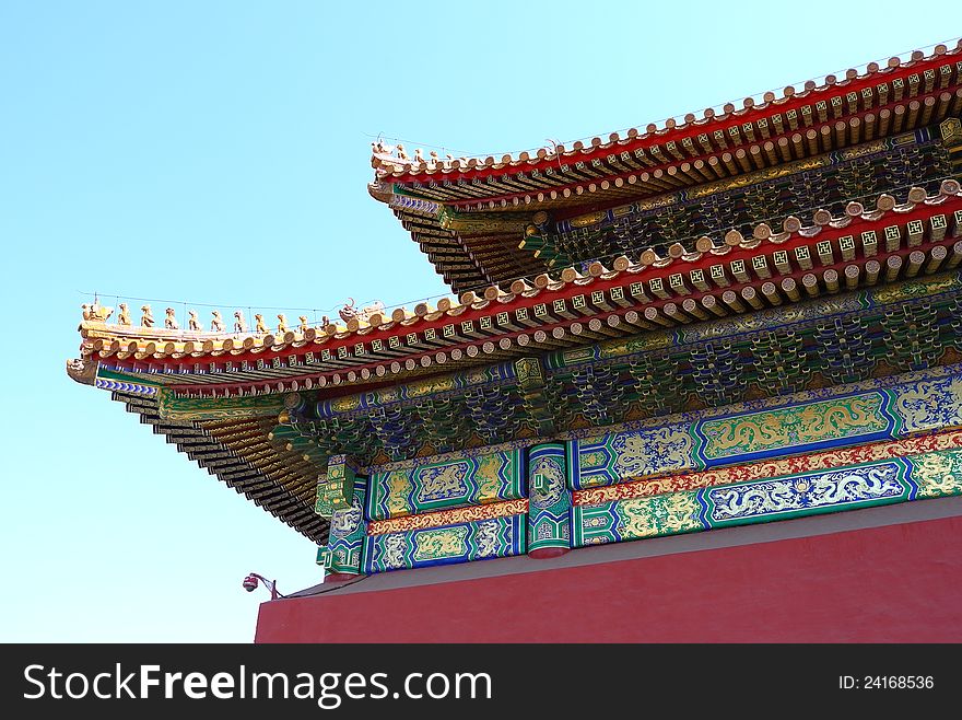 The beautiful roof of a palace in the Imperial Palace, Beijing, China