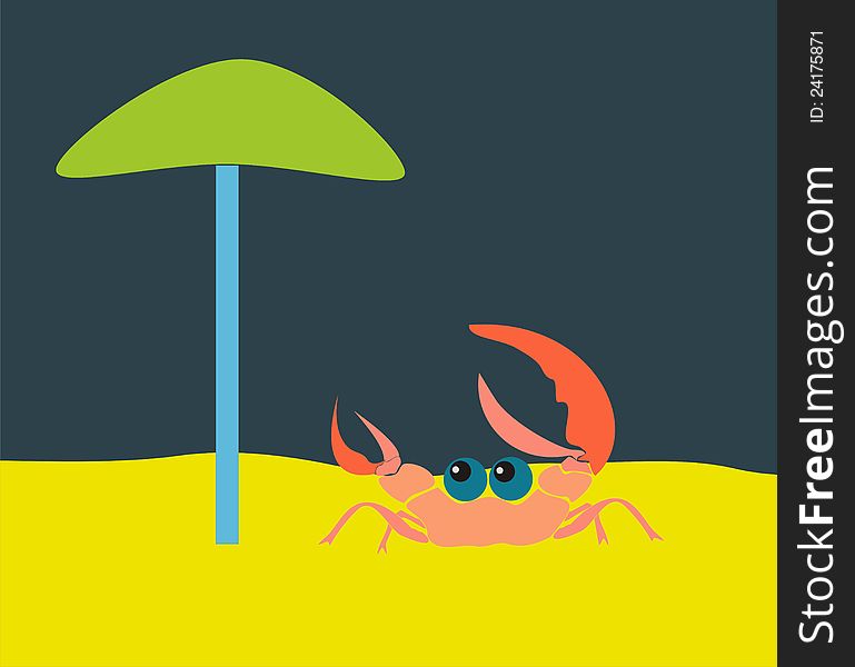 Vector illustration of a crab on the beach. Vector illustration of a crab on the beach