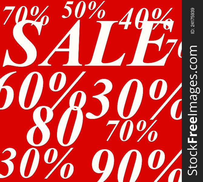 Percentage of sale on red background