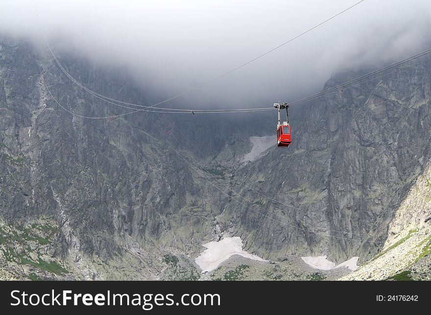 Cable-way in High Tatras going on the top